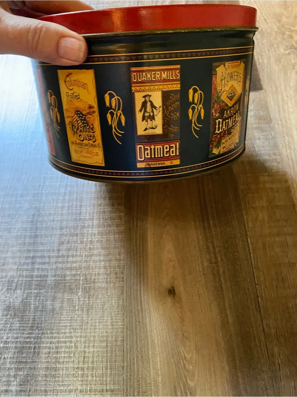 Source Unknown Quaker Oats Red and Yellow Tin Storage Canister